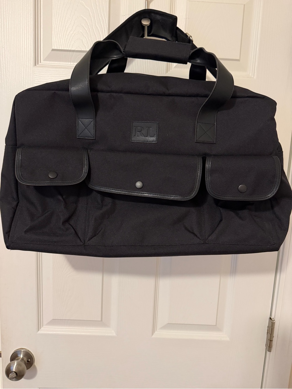 Ralph Lauren Black Canvas Duffel with Triple Front Pockets